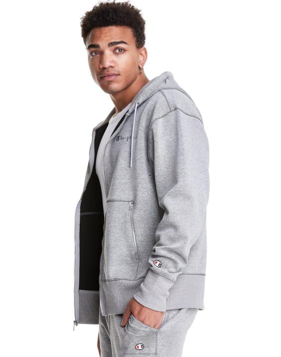 Champion moški flex pulover s kapuco s polno zadrgo in vezenim pisnim logotipom 2B84150 oksford siva