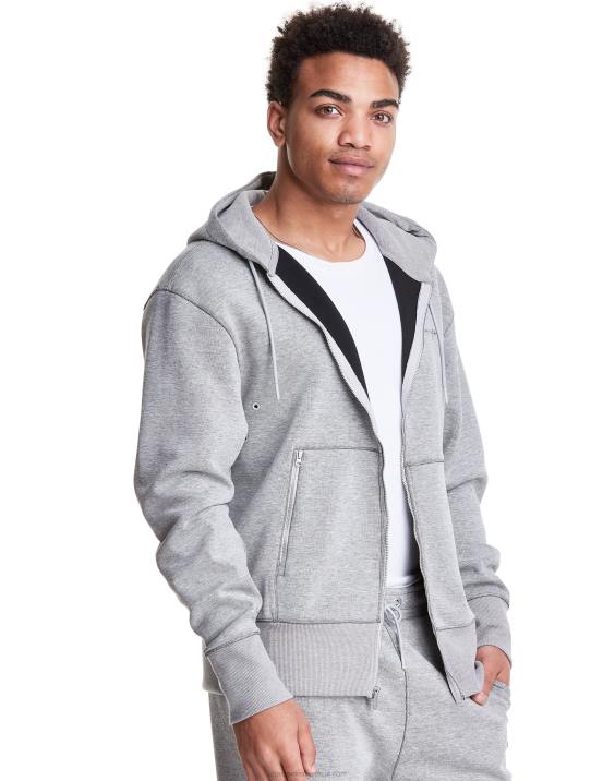 Champion moški flex pulover s kapuco s polno zadrgo in vezenim pisnim logotipom 2B84150 oksford siva