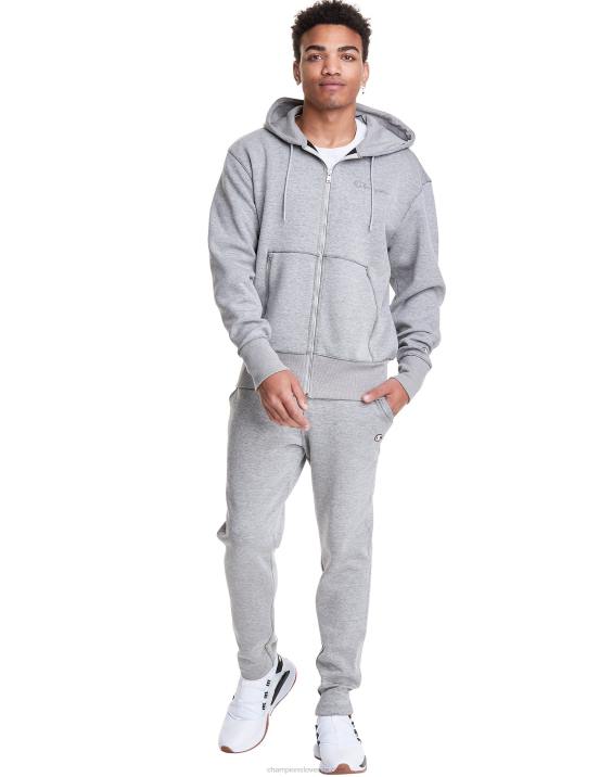 Champion moški flex pulover s kapuco s polno zadrgo in vezenim pisnim logotipom 2B84150 oksford siva