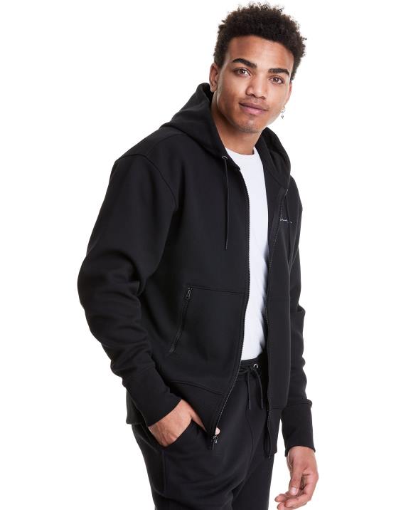 Champion moški flex pulover s kapuco s polno zadrgo in vezenim pisnim logotipom 2B84151 Črna