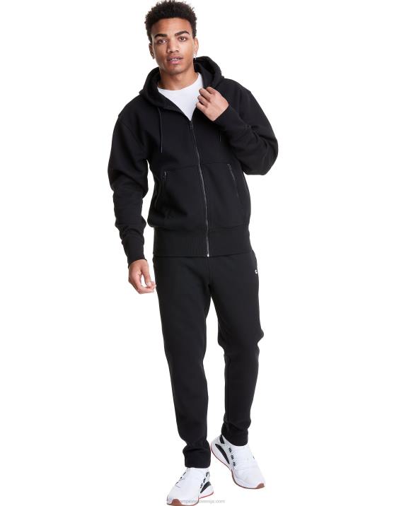 Champion moški flex pulover s kapuco s polno zadrgo in vezenim pisnim logotipom 2B84151 Črna