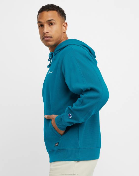 Champion moški francoski frotirni pulover s kapuco z obrnjenim tkanjem 2B8438 rockin teal