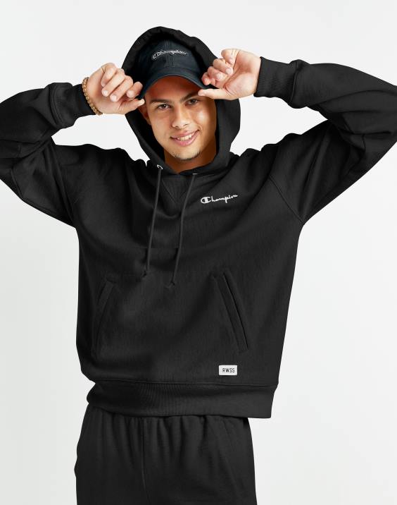 Champion moški francoski frotirni pulover s kapuco z obrnjenim tkanjem 2B8441 Črna