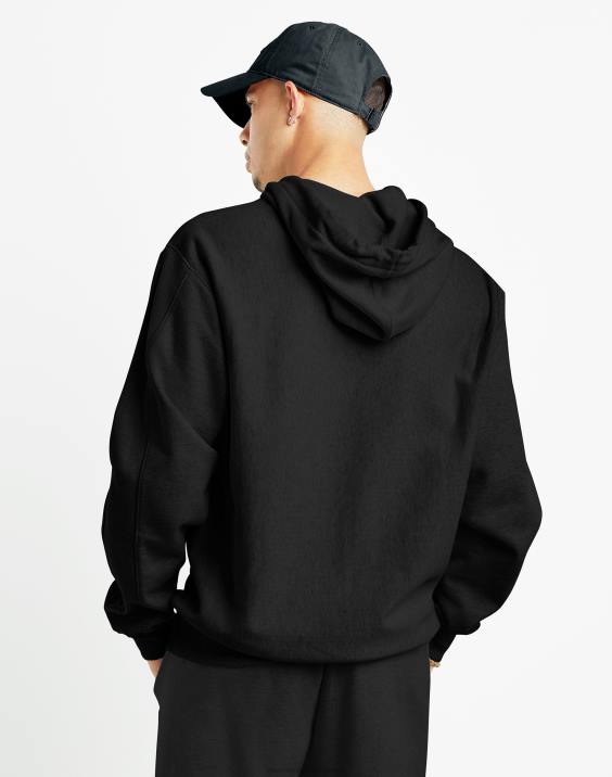 Champion moški francoski frotirni pulover s kapuco z obrnjenim tkanjem 2B8441 Črna