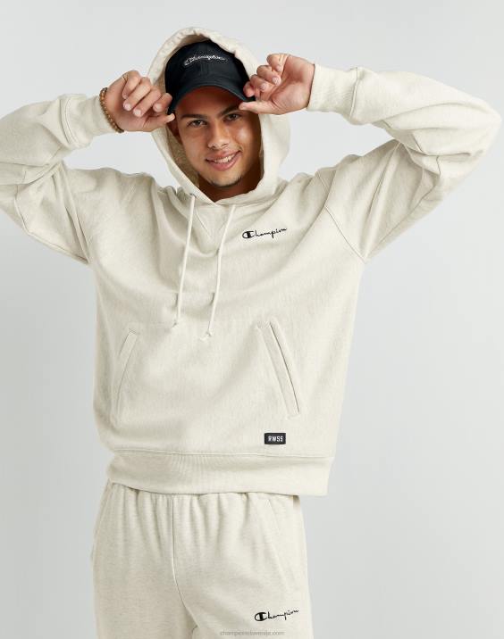 Champion moški francoski frotirni pulover s kapuco z obrnjenim tkanjem 2B8442 ovsena kaša heather