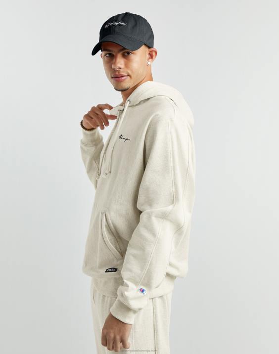 Champion moški francoski frotirni pulover s kapuco z obrnjenim tkanjem 2B8442 ovsena kaša heather