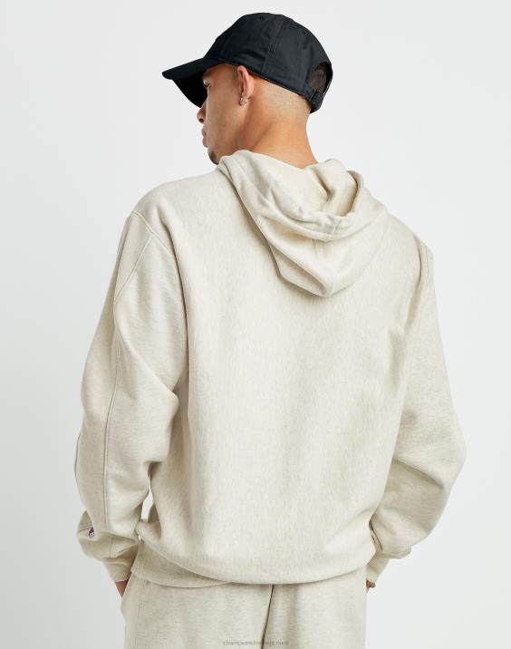 Champion moški francoski frotirni pulover s kapuco z obrnjenim tkanjem 2B8442 ovsena kaša heather