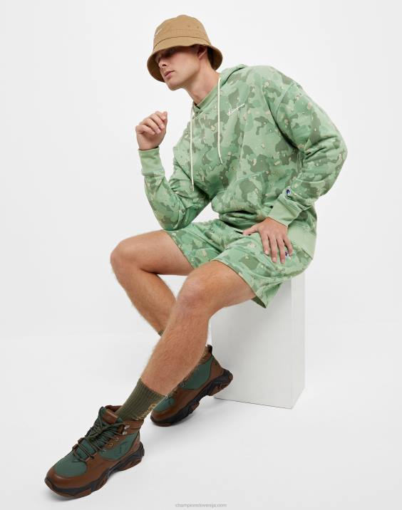 Champion moški global explorer francoski frotirni pulover s kapuco kamuflažni logotip s skriptnim tiskom 2B8477 cc camo 2 vse o oljki