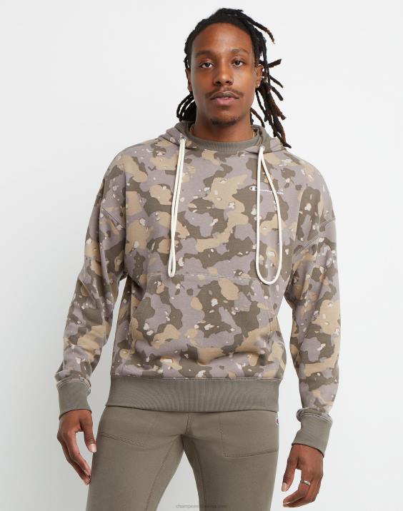 Champion moški global explorer francoski frotirni pulover s kapuco kamuflažni logotip s skriptnim tiskom 2B8478 cc camo 2 rozin rjava