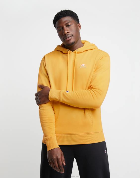 Champion moški klasičen pulover s kapuco iz flisa z vezenim logotipom c 2B84143 kraljevo zlato