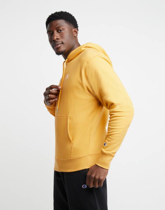 Champion moški klasičen pulover s kapuco iz flisa z vezenim logotipom c 2B84143 kraljevo zlato