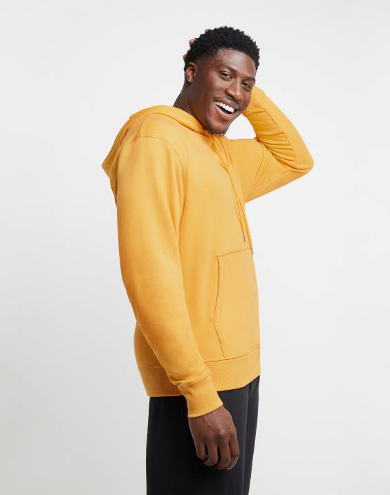 Champion moški klasičen pulover s kapuco iz flisa z vezenim logotipom c 2B84143 kraljevo zlato