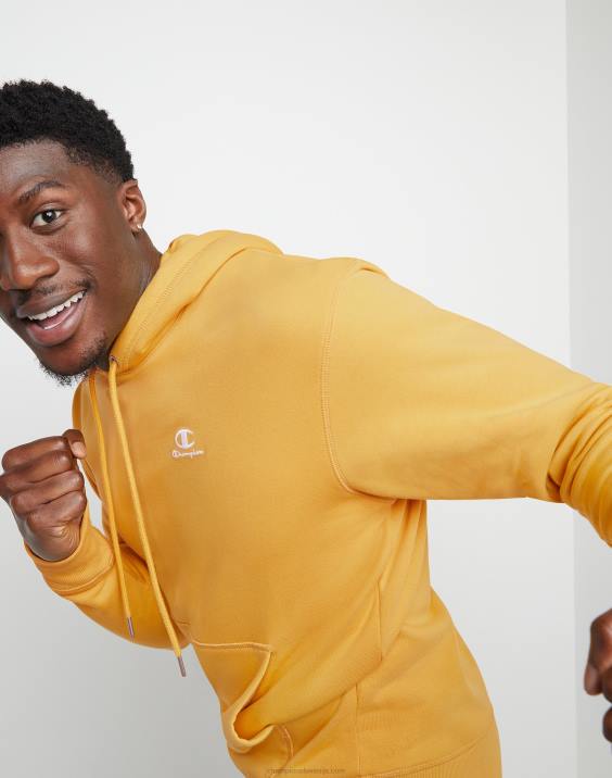 Champion moški klasičen pulover s kapuco iz flisa z vezenim logotipom c 2B84143 kraljevo zlato