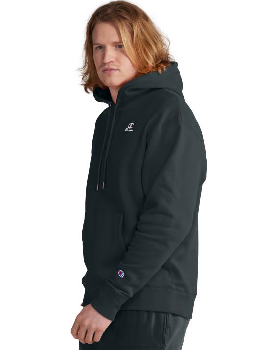 Champion moški klasičen pulover s kapuco iz flisa z vezenim logotipom c 2B84144 Črna