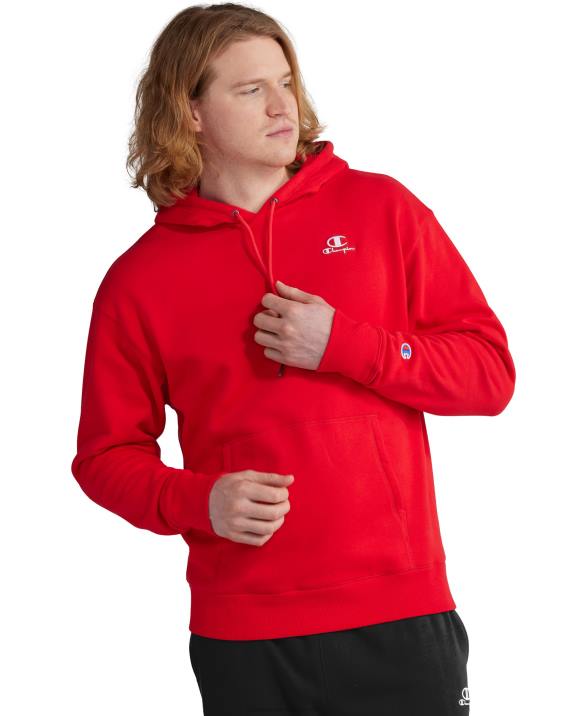 Champion moški klasičen pulover s kapuco iz flisa z vezenim logotipom c 2B84146 škrlat