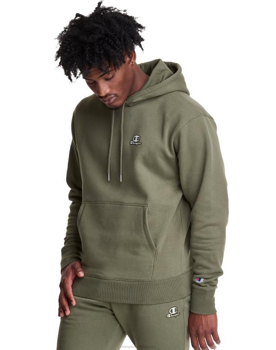 Champion moški klasičen pulover s kapuco iz flisa z vezenim logotipom c 2B84148 tovorna oljka