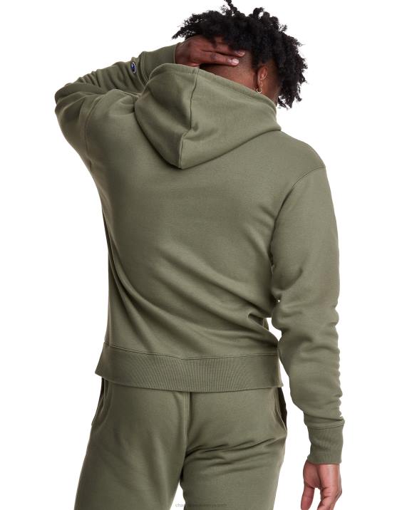 Champion moški klasičen pulover s kapuco iz flisa z vezenim logotipom c 2B84148 tovorna oljka