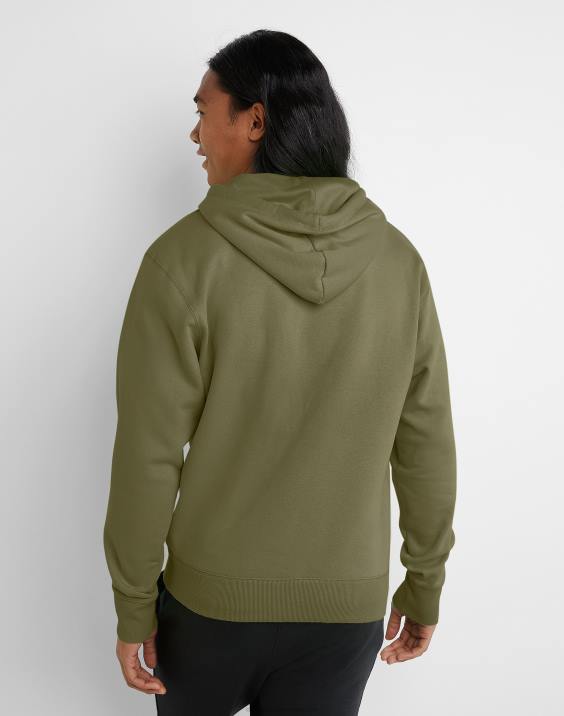 Champion moški klasičen pulover s kapuco iz flisa z vezenim logotipom c 2B84148 tovorna oljka