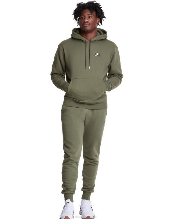 Champion moški klasičen pulover s kapuco iz flisa z vezenim logotipom c 2B84148 tovorna oljka