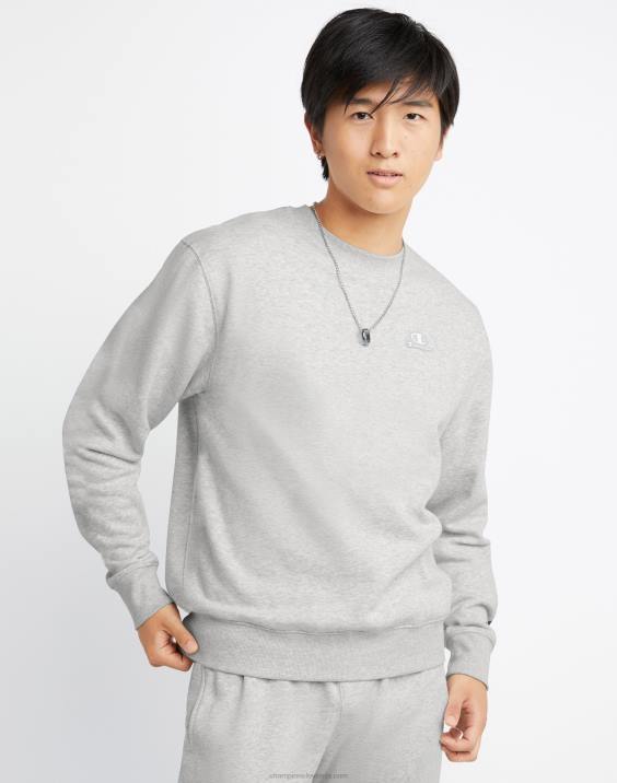 Champion moški klasični flis crew c logotip in napis na aplikaciji 2B84122 kremno vresje iz beljenega kamna