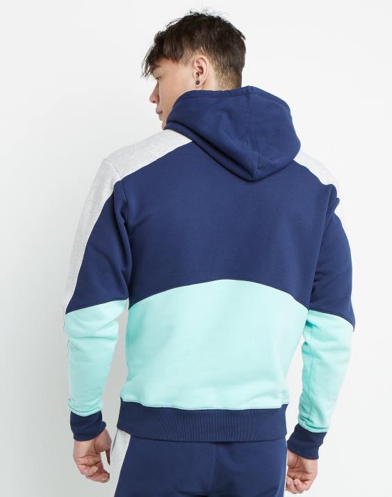 Champion moški klasični pulover s kapuco iz barvnega flisa 2B845 mornarsko modra/kamena smetana/čista meta