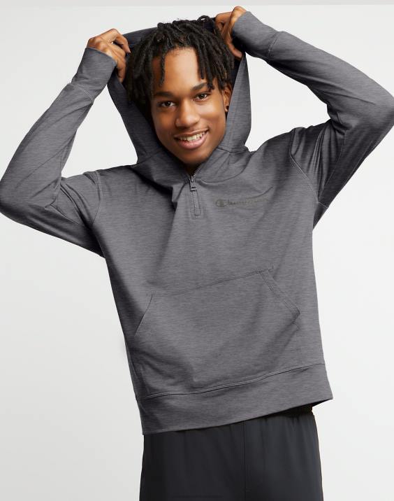 Champion moški mvp celodnevni pulover s kapuco 1/4 z zadrgo 2B84100 železnica sivo vresje