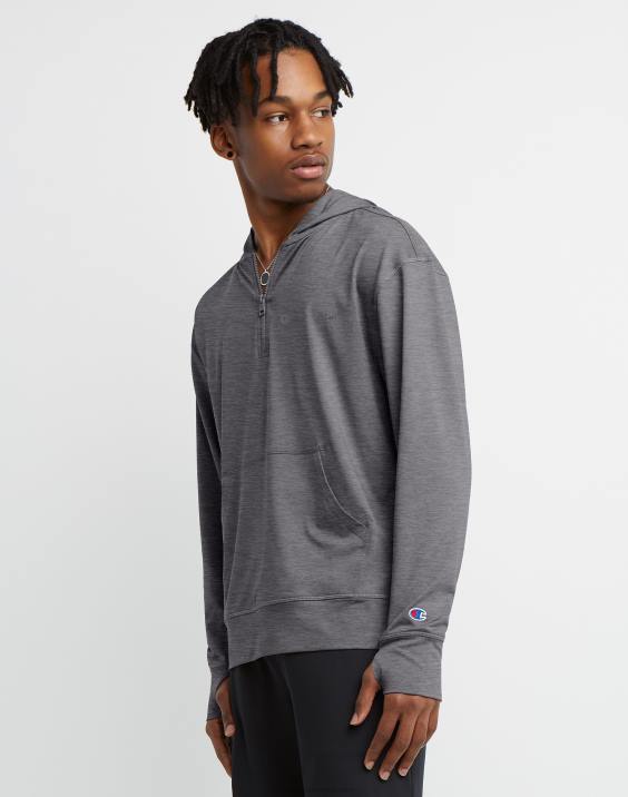 Champion moški mvp celodnevni pulover s kapuco 1/4 z zadrgo 2B84100 železnica sivo vresje