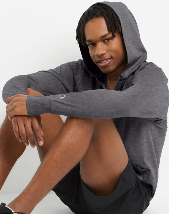 Champion moški mvp celodnevni pulover s kapuco 1/4 z zadrgo 2B84100 železnica sivo vresje