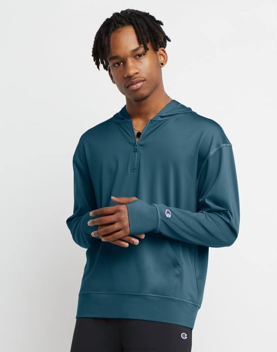 Champion moški mvp celodnevni pulover s kapuco 1/4 z zadrgo 2B8498 elegantna turkizna