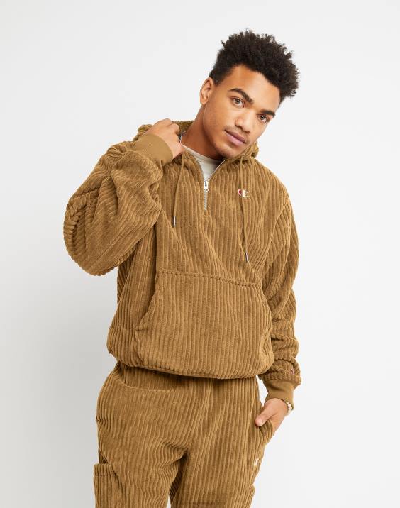 Champion moški pulover iz flisa z visokimi lasmi in s kapuco s kapuco. c logotip 2B84162 polnozrnati kaki