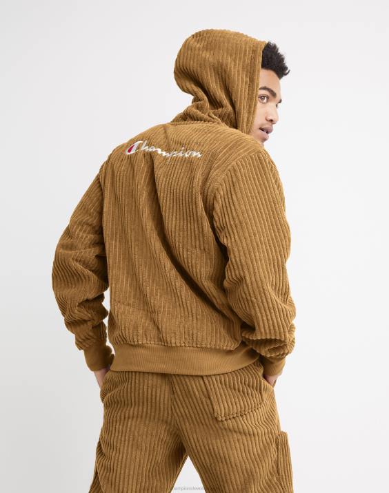 Champion moški pulover iz flisa z visokimi lasmi in s kapuco s kapuco. c logotip 2B84162 polnozrnati kaki