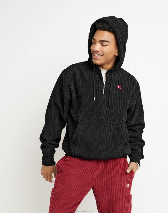 Champion moški pulover iz flisa z visokimi lasmi in s kapuco s kapuco. c logotip 2B84163 Črna