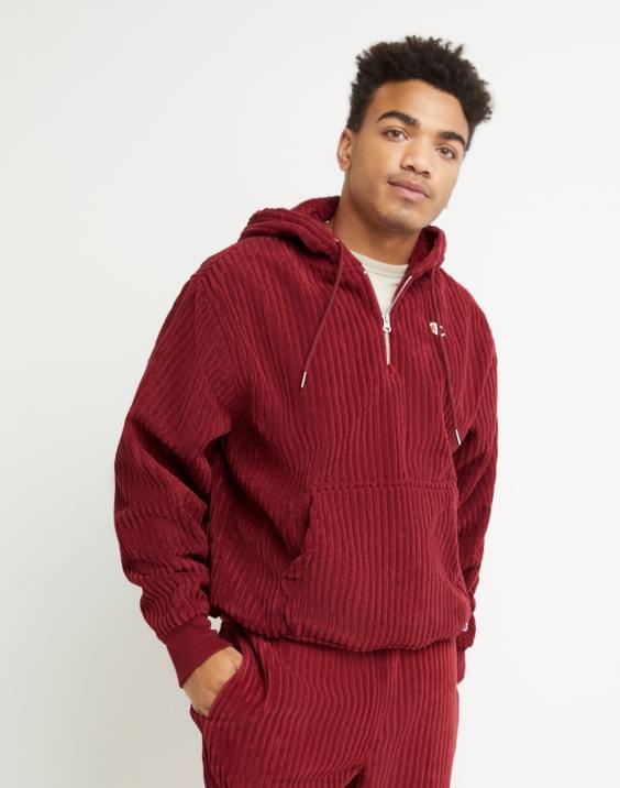 Champion moški pulover iz flisa z visokimi lasmi in s kapuco s kapuco. c logotip 2B84164 kardinal