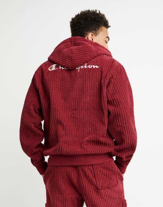 Champion moški pulover iz flisa z visokimi lasmi in s kapuco s kapuco. c logotip 2B84164 kardinal