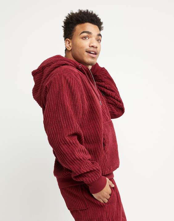 Champion moški pulover iz flisa z visokimi lasmi in s kapuco s kapuco. c logotip 2B84164 kardinal