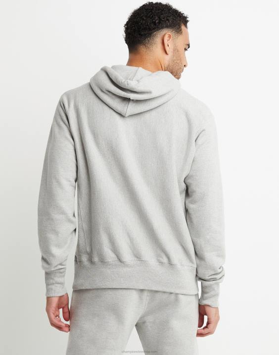 Champion moški pulover s kapuco v obratnem tkanju 2B8415 oksford siva
