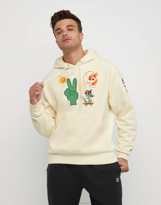 Champion moški pulover s kapuco v obratnem tkanju blaze daze 2B84129 kreda bela