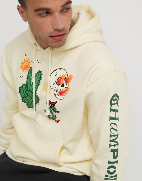 Champion moški pulover s kapuco v obratnem tkanju blaze daze 2B84129 kreda bela