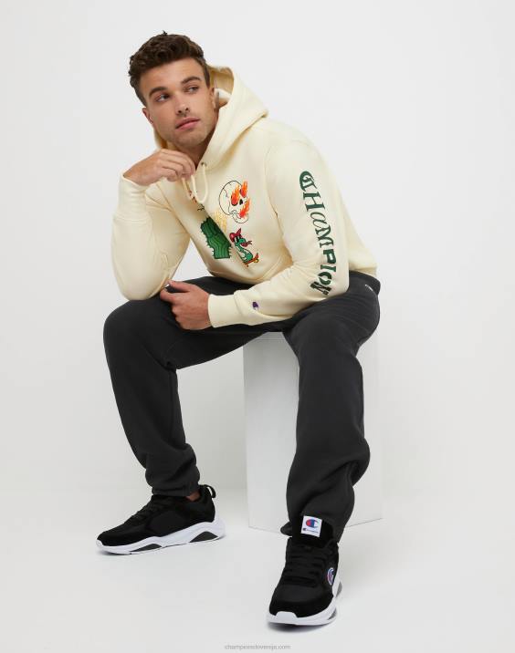 Champion moški pulover s kapuco v obratnem tkanju blaze daze 2B84129 kreda bela