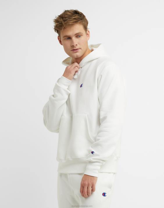 Champion moški pulover s kapuco v vzvratnem tkanju c logotipom 2B8411 bela