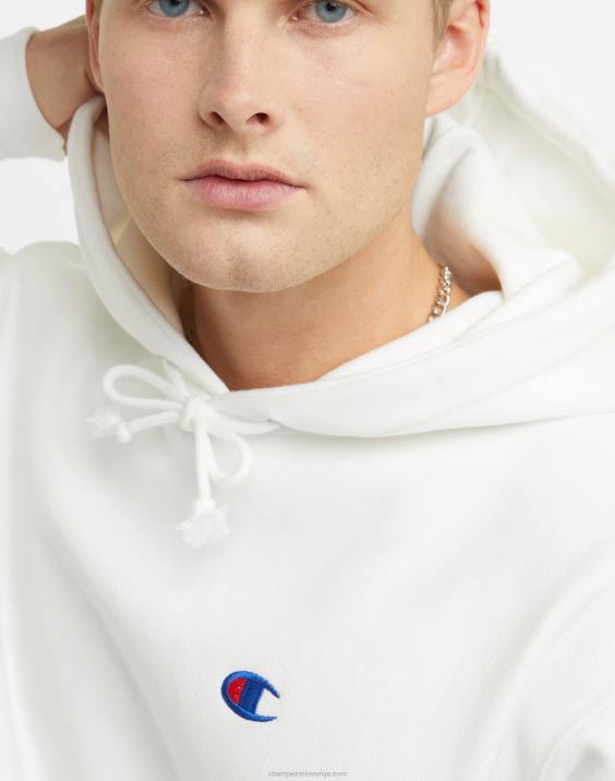 Champion moški pulover s kapuco v vzvratnem tkanju c logotipom 2B8411 bela