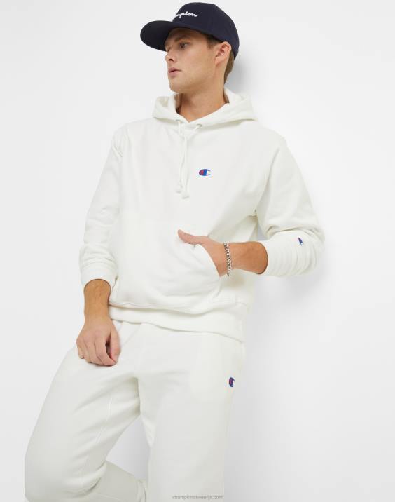 Champion moški pulover s kapuco v vzvratnem tkanju c logotipom 2B8411 bela
