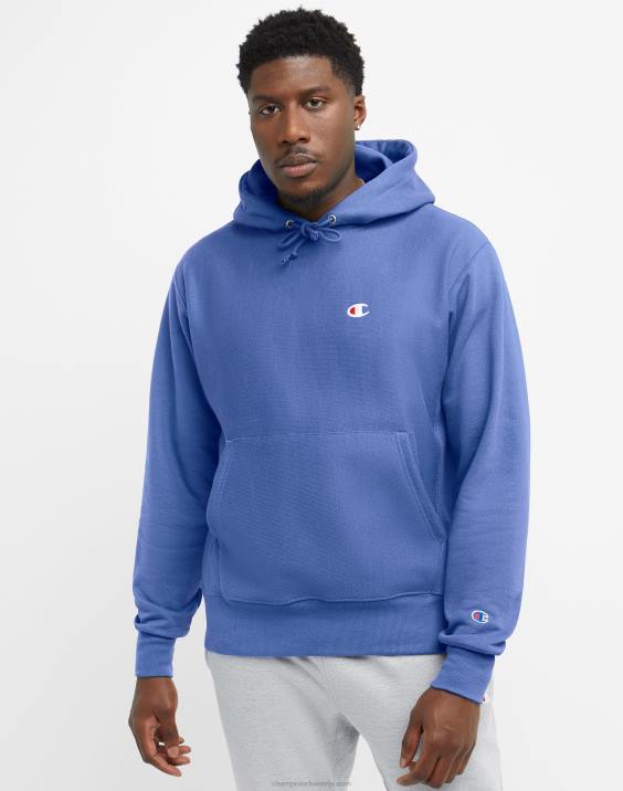 Champion moški pulover s kapuco v vzvratnem tkanju c logotipom 2B8412 globoko forte modra