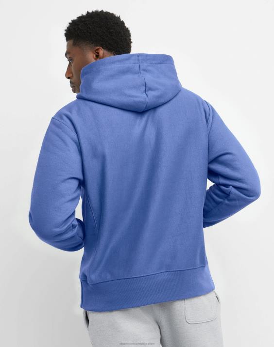 Champion moški pulover s kapuco v vzvratnem tkanju c logotipom 2B8412 globoko forte modra