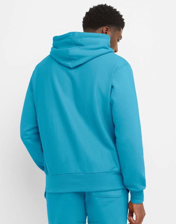 Champion moški pulover s kapuco v vzvratnem tkanju c logotipom 2B8413 lazulin modra