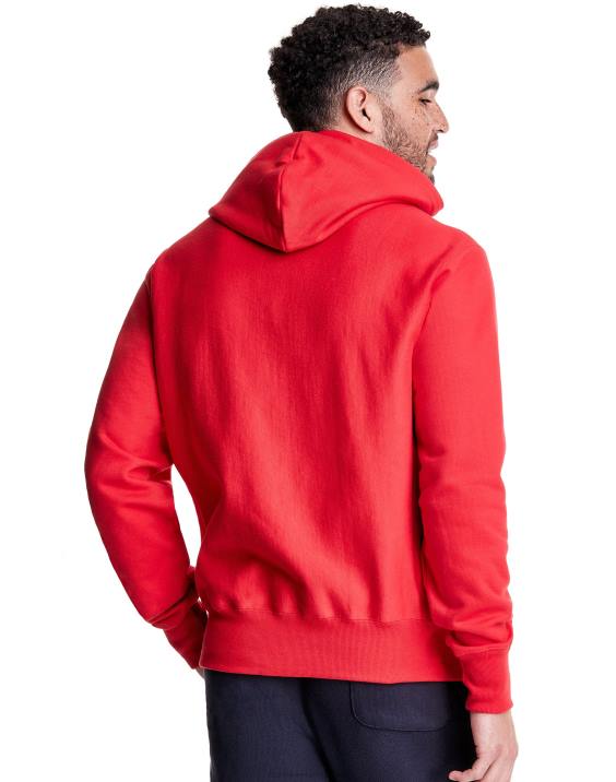 Champion moški pulover s kapuco v vzvratnem tkanju c logotipom 2B8414 ekipa rdeči škrlat