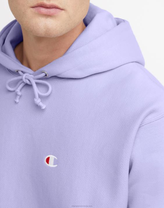 Champion moški pulover s kapuco v vzvratnem tkanju c logotipom 2B846 čista sivka