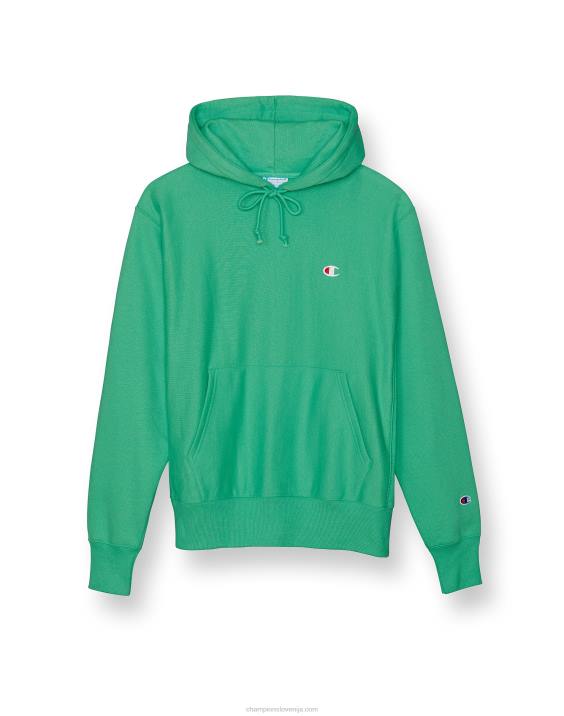 Champion moški pulover s kapuco v vzvratnem tkanju c logotipom 2B849 zeleni hrustljavi