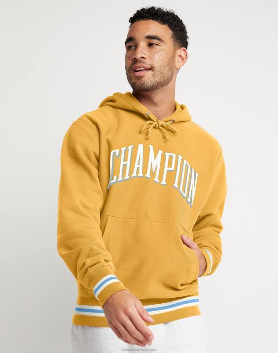 Champion moški pulover s kapuco v vzvratnem tkanju sitotisk z logotipom v loku 2B84124 kraljevo zlato