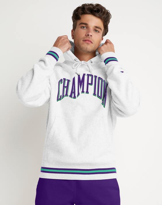 Champion moški pulover s kapuco v vzvratnem tkanju sitotisk z logotipom v loku 2B84125 srebrno siva/multi